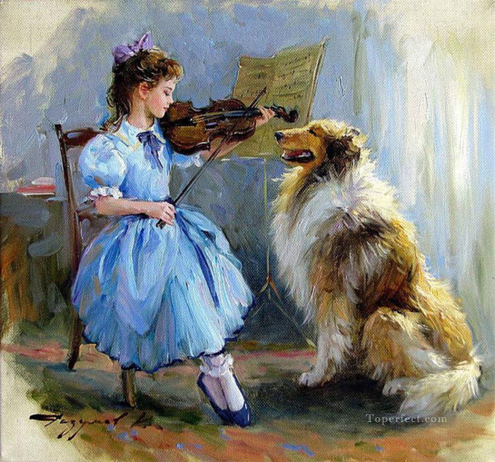 Girl and Dog KR 006 pet kids Oil Paintings